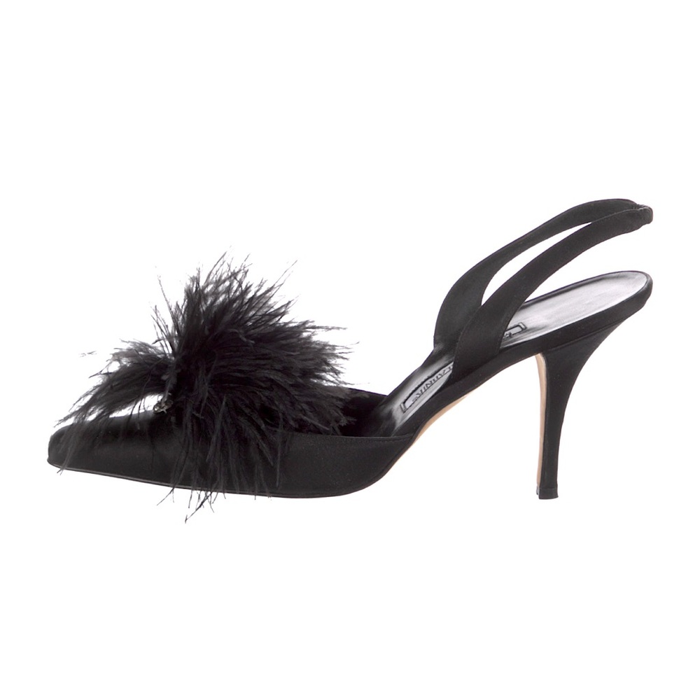 Manolo Blahnik satin crystal embellished slingback pumps